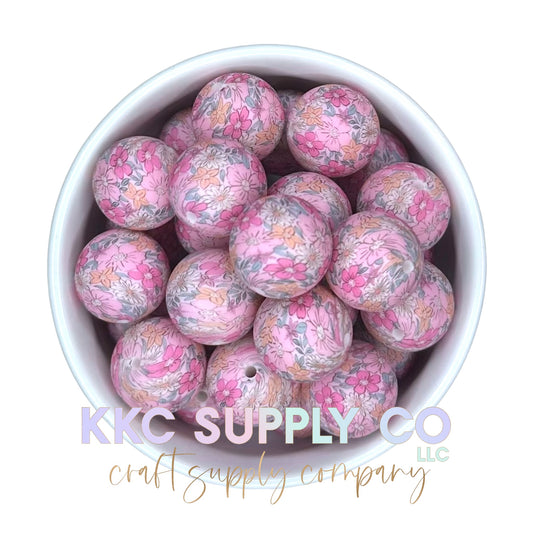 SP99-Pink Floral Silicone Bead 19mm