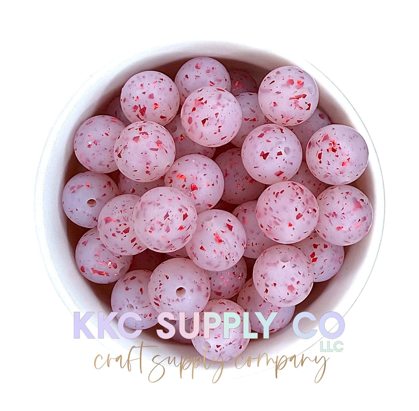 SG43-Red Confetti Glitter Silicone Beads 15mm