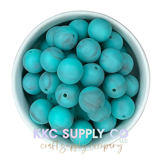 SP199-Smokey Turquoise Marble Printed Silicone Bead 15mm