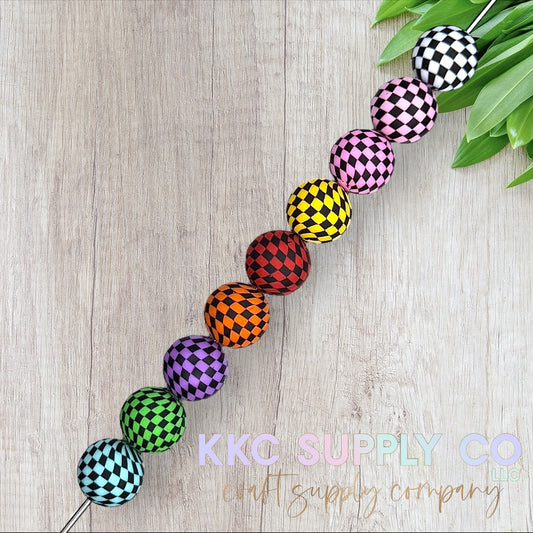 SP204-Checkered Printed Silicone Bead 15mm