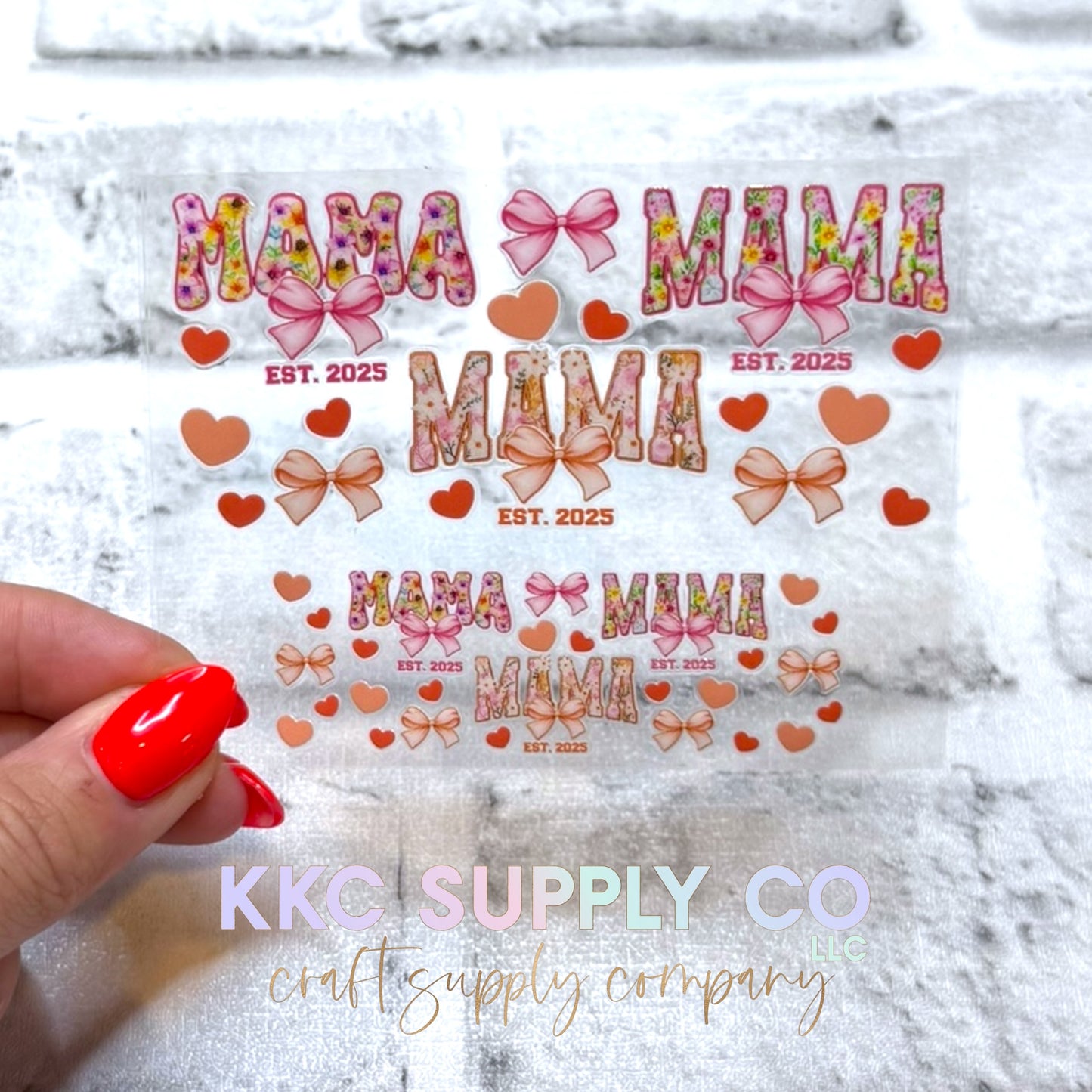 TKUV82-Peachy Pink Floral Mama Mini Tumbler Keychain UV DTF Decal