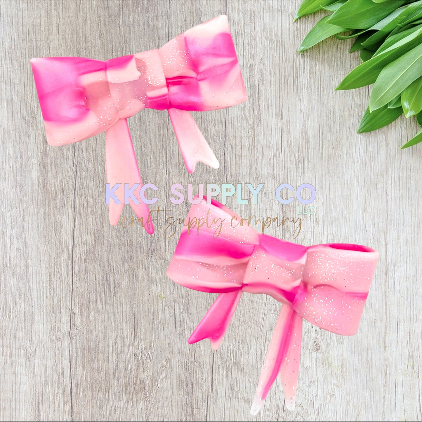 SG62-Pink Marble Glitter Large Bow Silicone Focal Bead