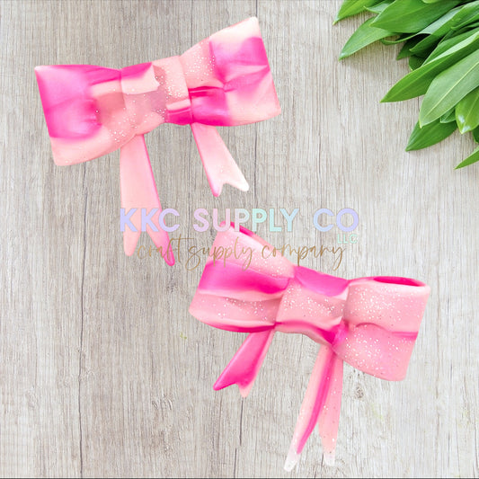 SG62-Pink Marble Glitter Large Bow Silicone Focal Bead