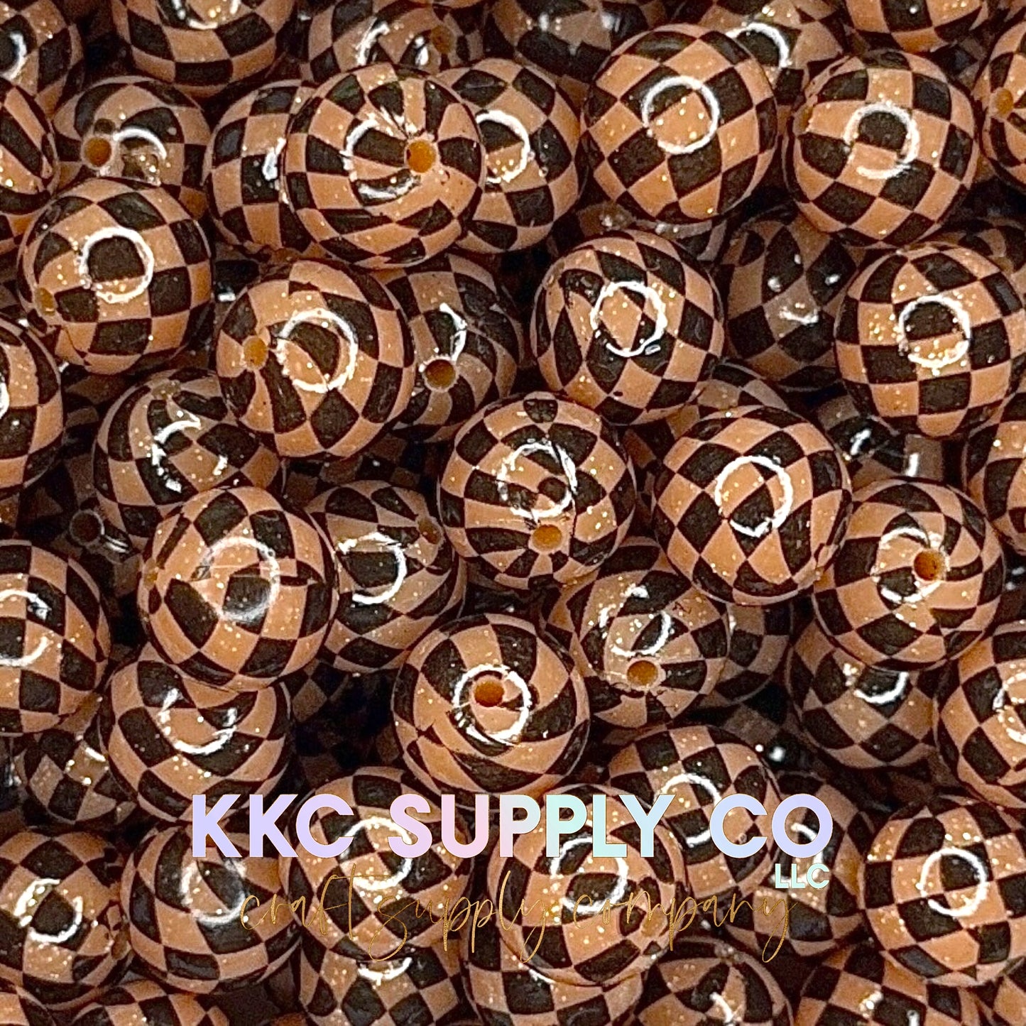 Orange Checker Liquid Glitter Silicone Beads