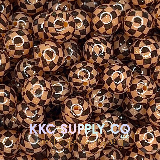 Orange Checker Liquid Glitter Silicone Beads