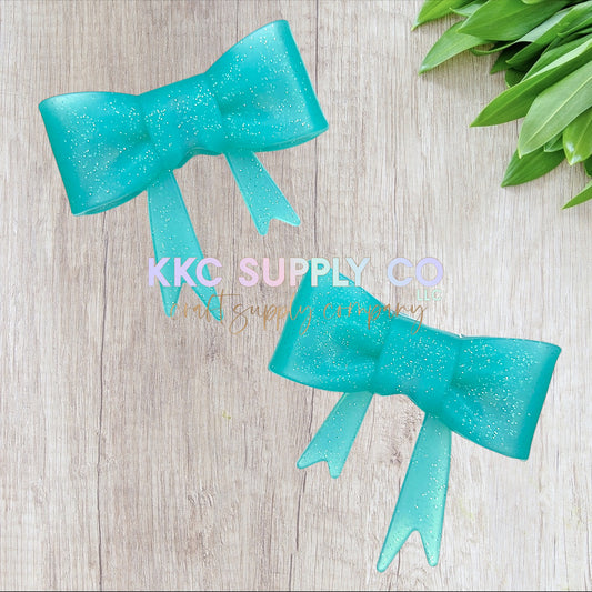 SG39-Turquoise Glitter Large Bow Silicone Focal Bead