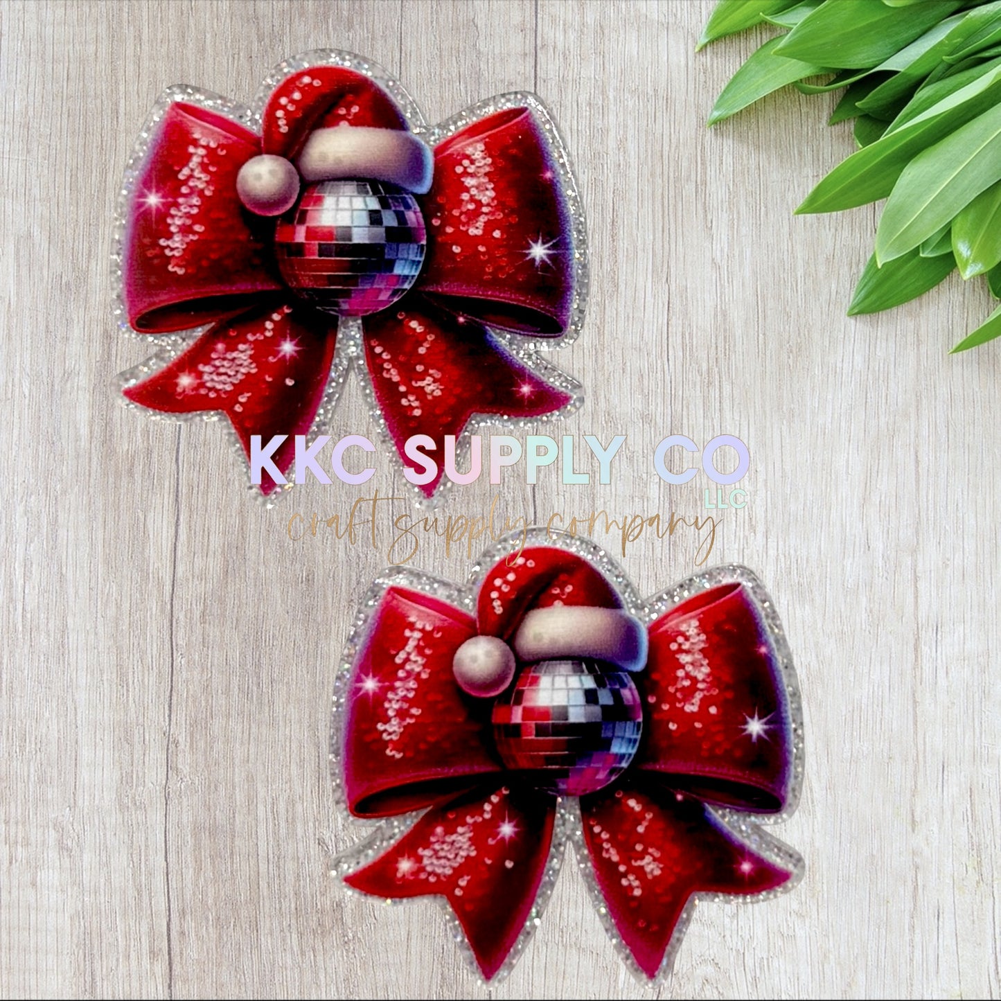 AT528-Disco Christmas Bow-Acrylic Flatback