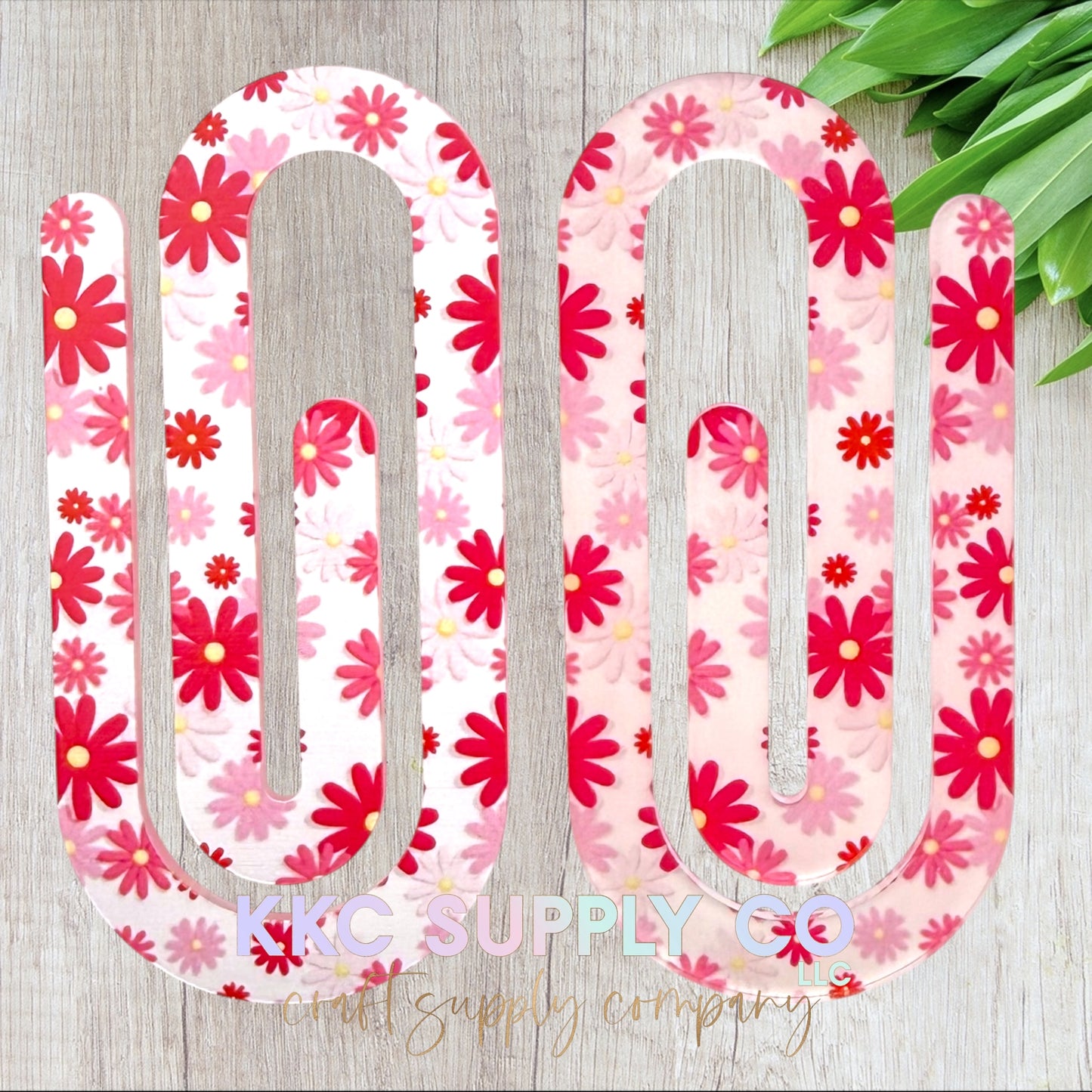 Jumbo Acrylic Printed Paperclip-Pink and Red Floral