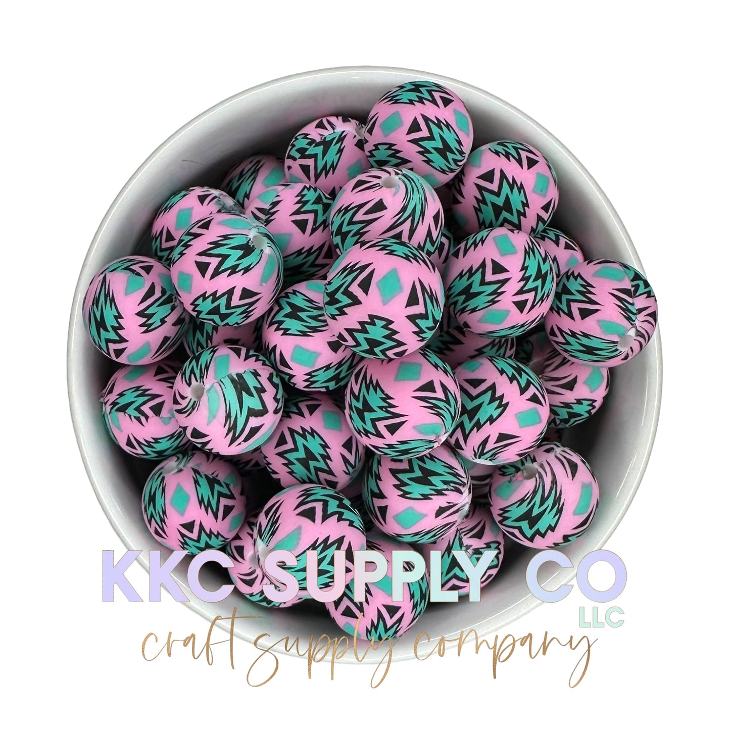 SP111-Turquoise and Pink Aztec Silicone Bead 15mm