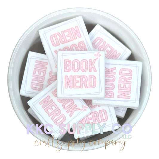 Book Nerd Square Printed Silicone Focal Bead