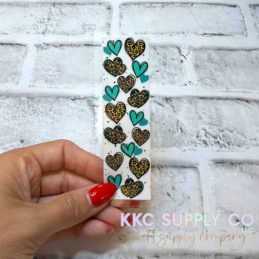 PW47-Teal and Leopard Hearts UV DTF Pen Wrap