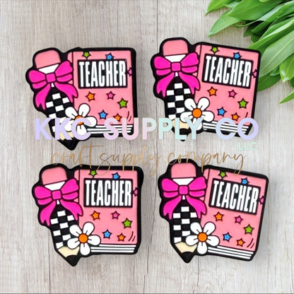 Teacher Book and Pencil Silicone Focal Bead