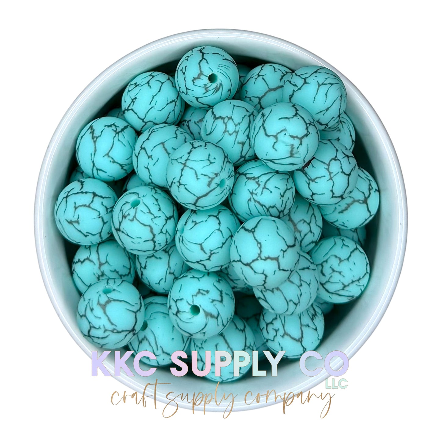 SC13-Bright Mint Green Crackle Silicone Bead 15mm