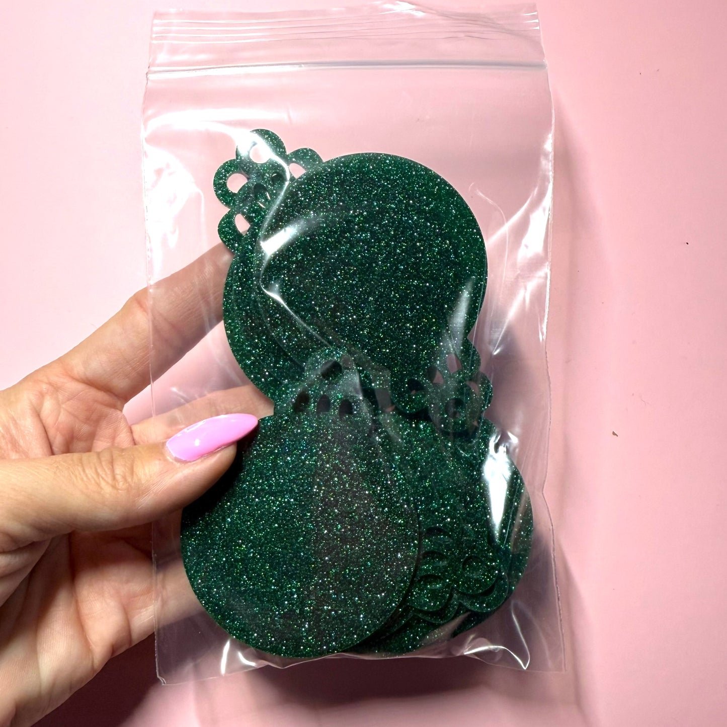 Green Glitter Acrylic 2 inch Ornament Destash Pack - 10 Count