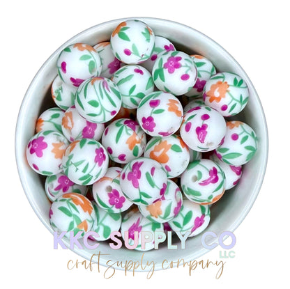 SP210-Summer Floral Printed Silicone Beads