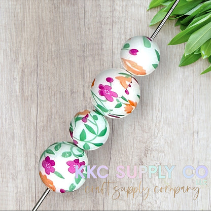 SP210-Summer Floral Printed Silicone Beads