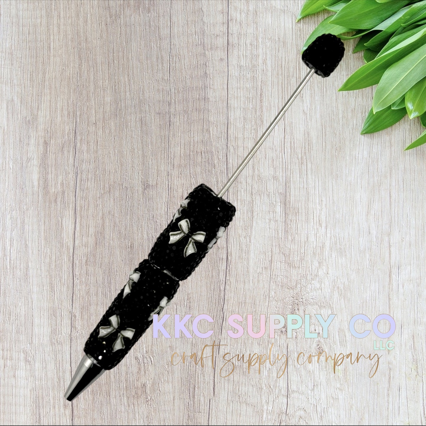 Black and White Bow Rhinestone Beadable Pen