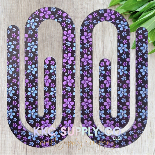 Jumbo Acrylic Printed Paperclip-Black and Purple Floral