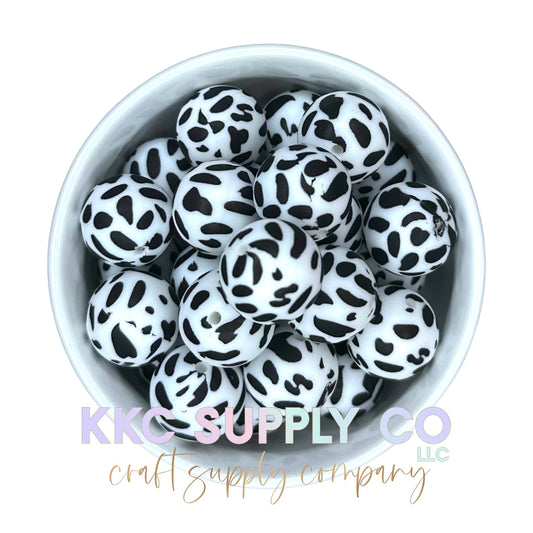 SP26-Cow Print Black and White Silicone Bead 19mm