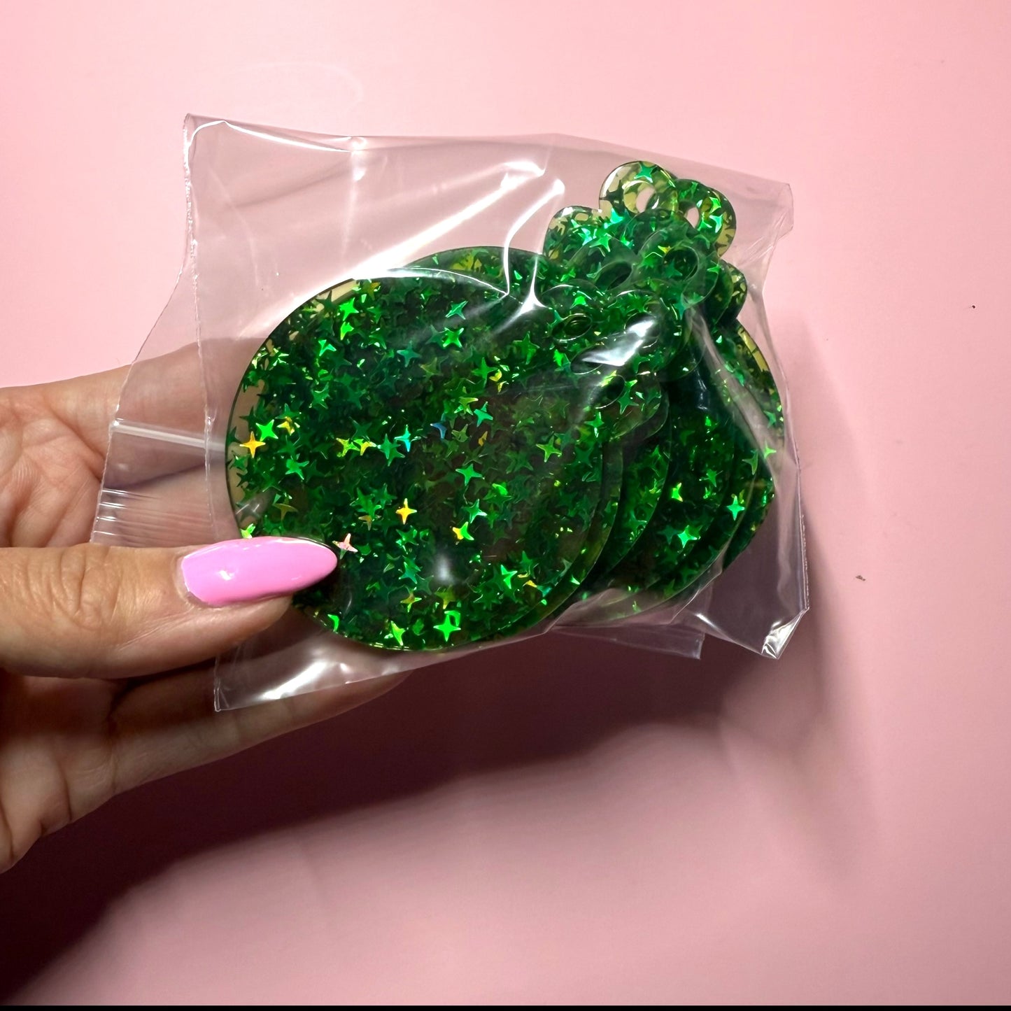 Green Star Glitter Acrylic 2 inch Ornament Destash Pack - 10 Count