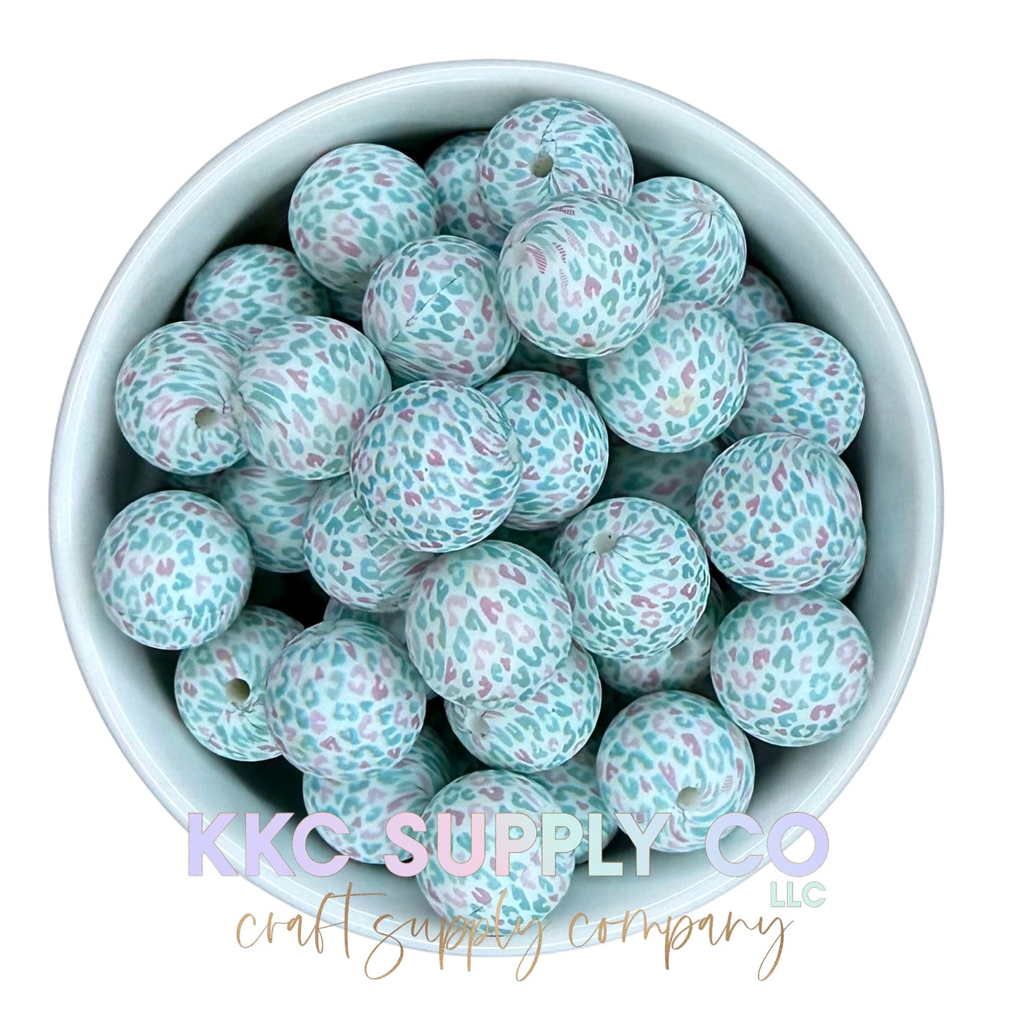 SP212-Minty Lilac Leopard Printed Silicone Bead 15mm
