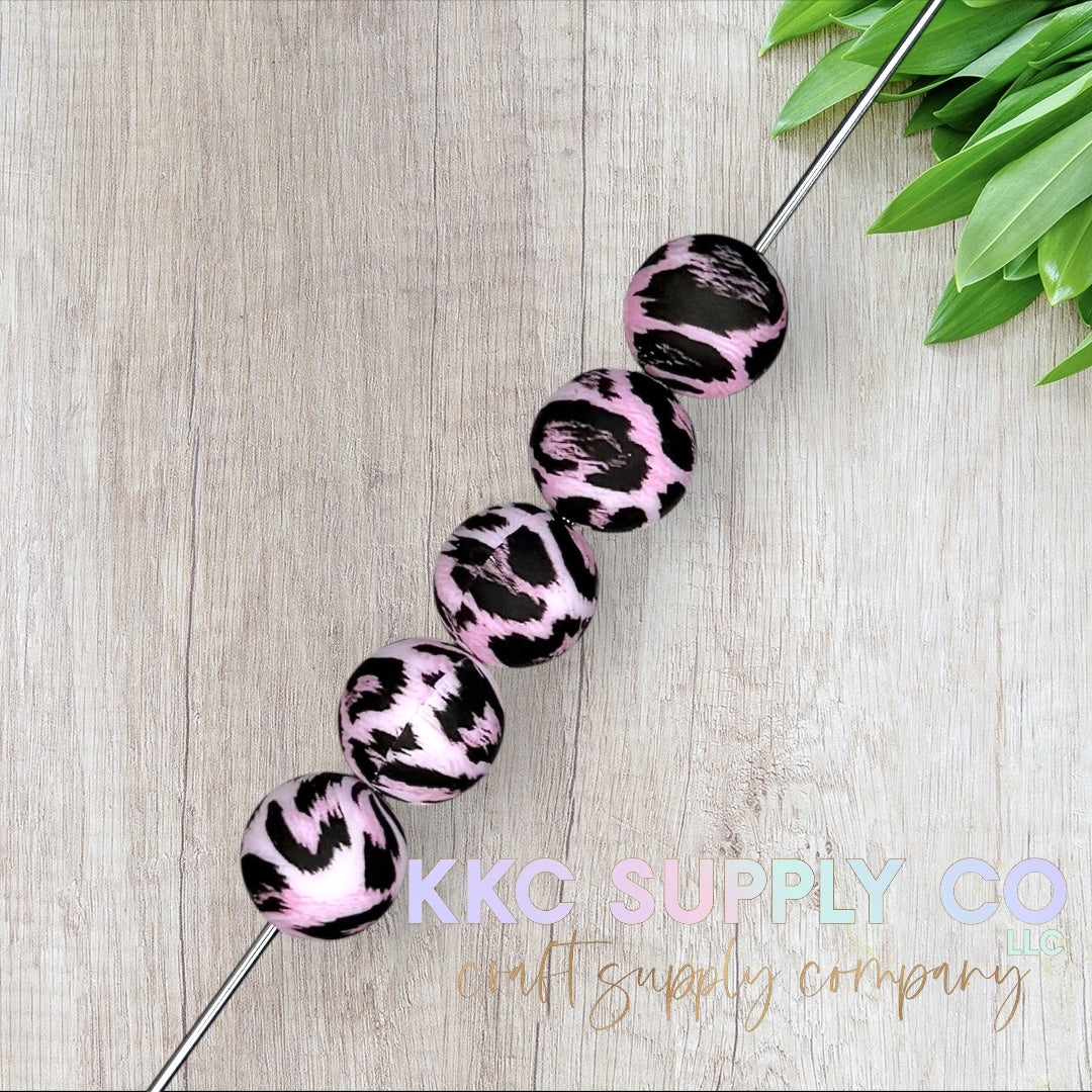 SP220-Pink Cheetah Printed Silicone Beads