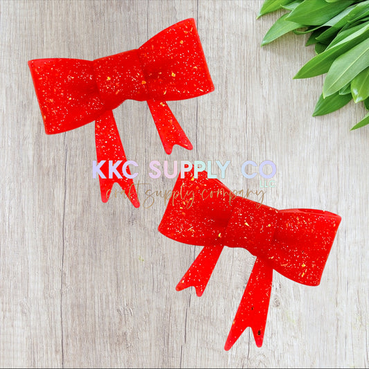 SG56-Red with Gold Confetti Glitter Large Bow Silicone Focal Bead