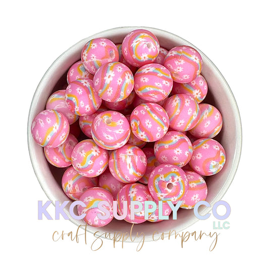 SP101-Pink Retro Daisy Silicone Bead 15mm