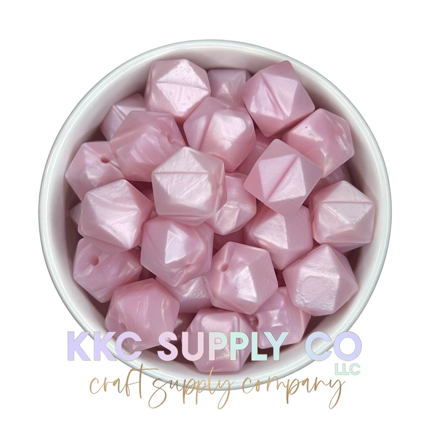 SS58-Light Pink Rose Shimmer Hexagon Silicone Bead 14mm