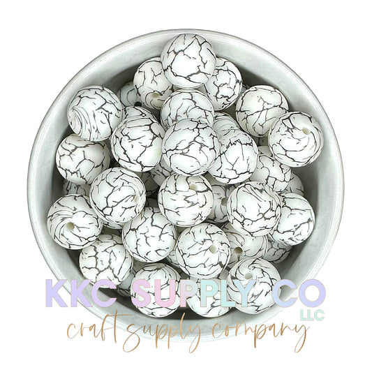 SC12-White Crackle Silicone Bead 15mm