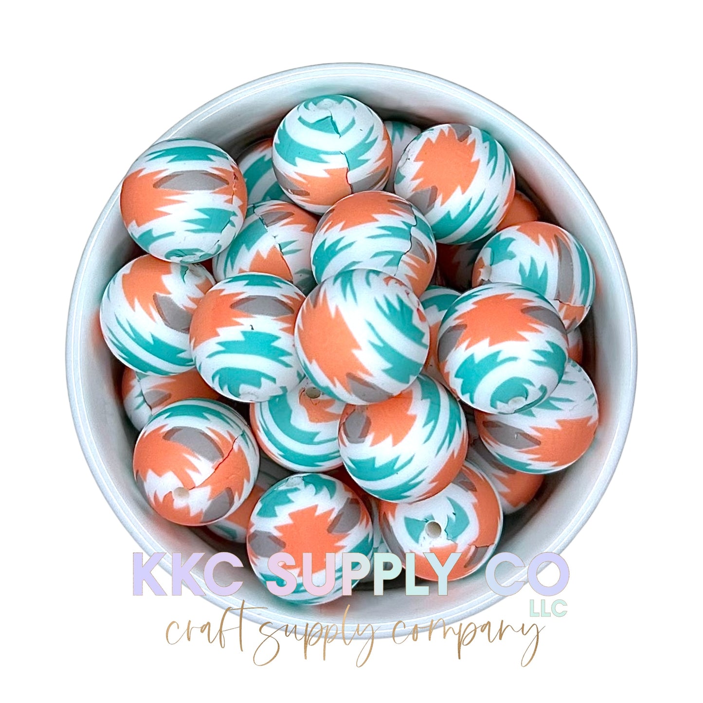 SP87-Teal and Coral Aztec Silicone Bead 19mm