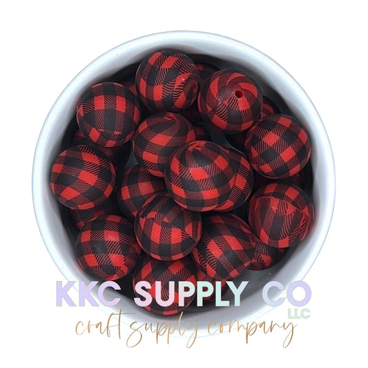 SP155-Red Plaid Silicone Bead 19mm