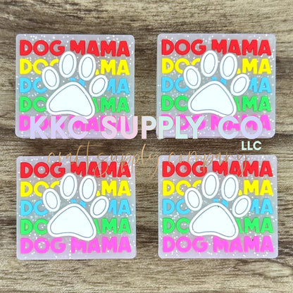 Dog Mama Clear Glitter Silicone Focal Bead