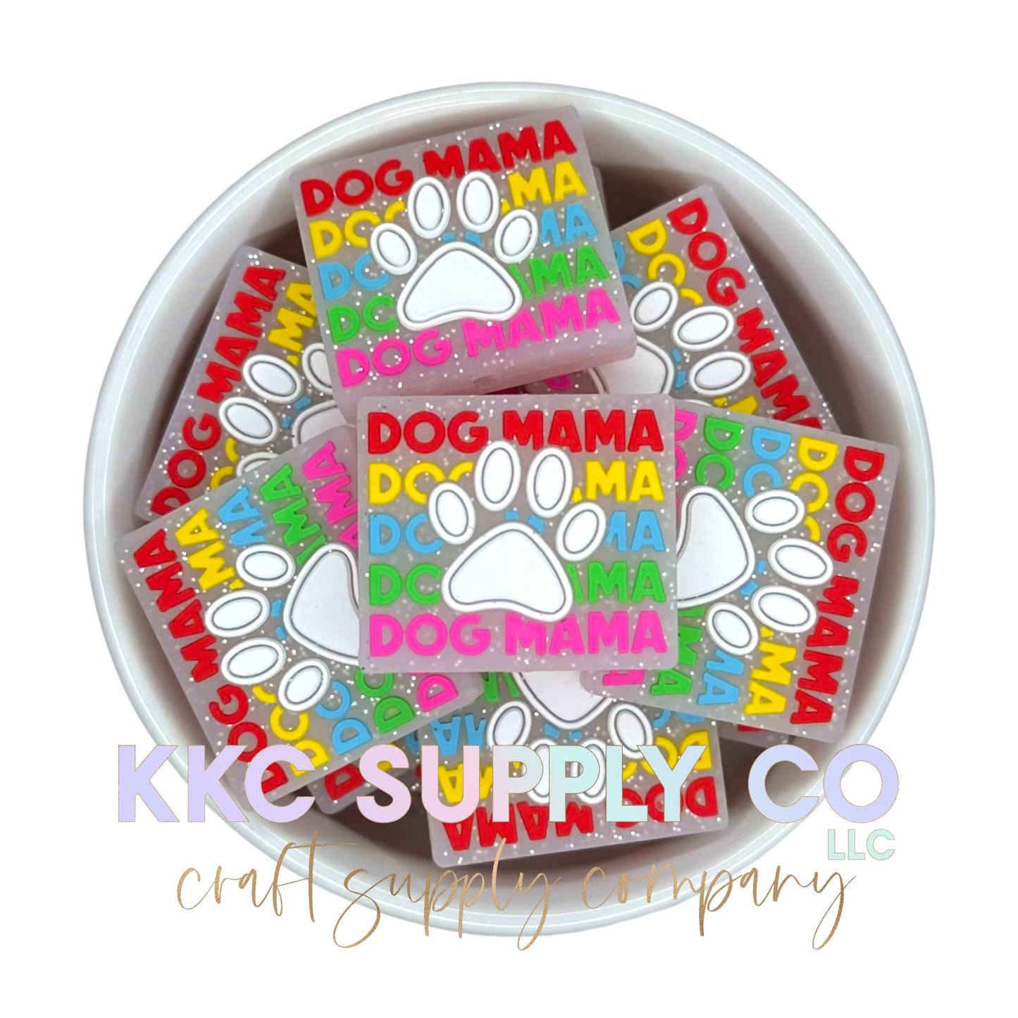 Dog Mama Clear Glitter Silicone Focal Bead