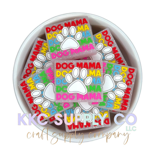 Dog Mama Clear Glitter Silicone Focal Bead