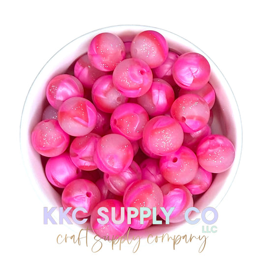 SG36-Pink and Red Marble Glitter Silicone Beads 15mm