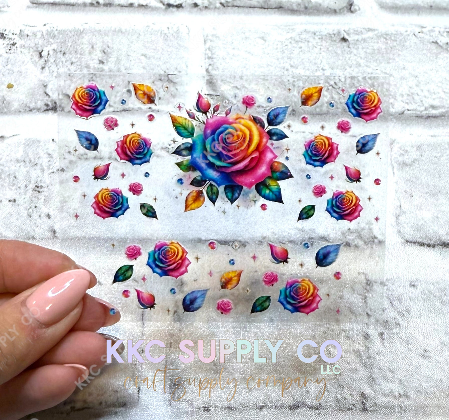 TKUV05-Rainbow Roses Mini Tumbler Keychain UV DTF Decal