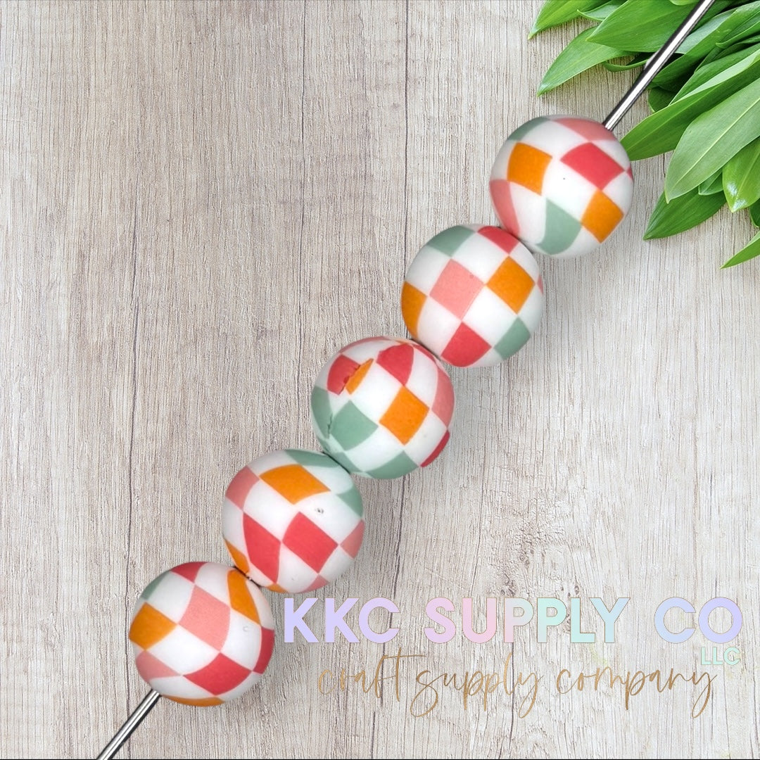 SP216-Colorful Large Checker Printed Silicone Beads