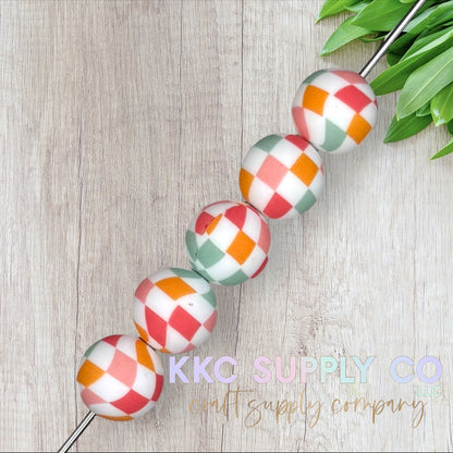 SP216-Colorful Large Checker Printed Silicone Beads