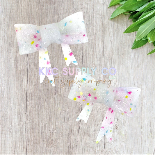 SG60-White with Neon Confetti Glitter Large Bow Silicone Focal Bead