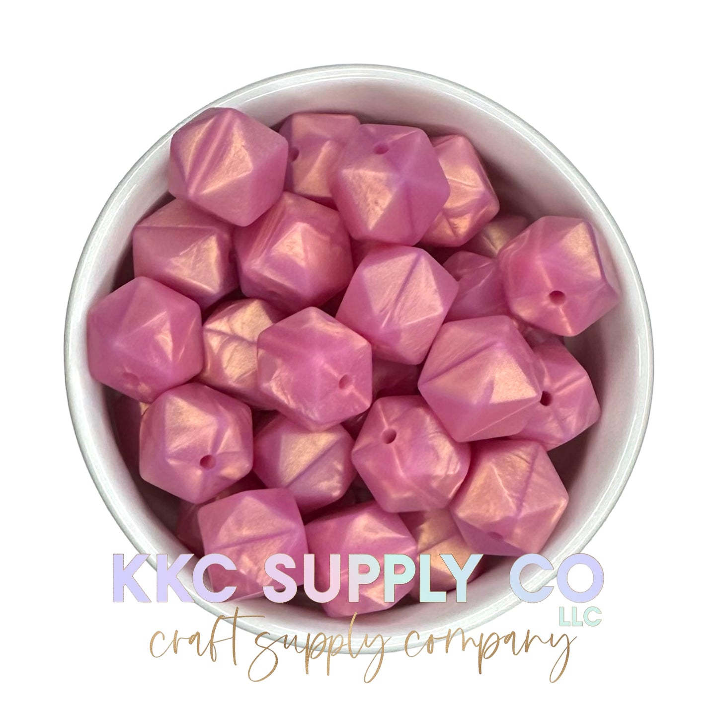 SS56-Rose Gold Shimmer Hexagon Silicone Bead 14mm