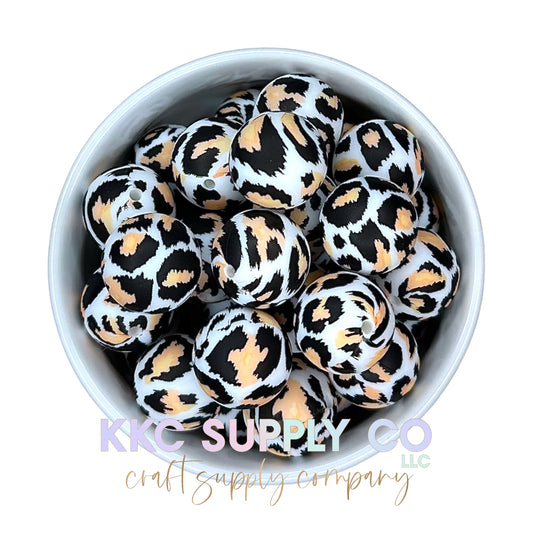 SP117-Black and Peach Leopard Print Silicone Bead 19mm