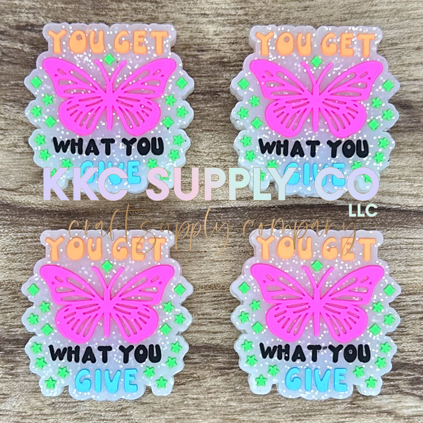 You Get What You Give Clear Glitter Silicone Focal Bead