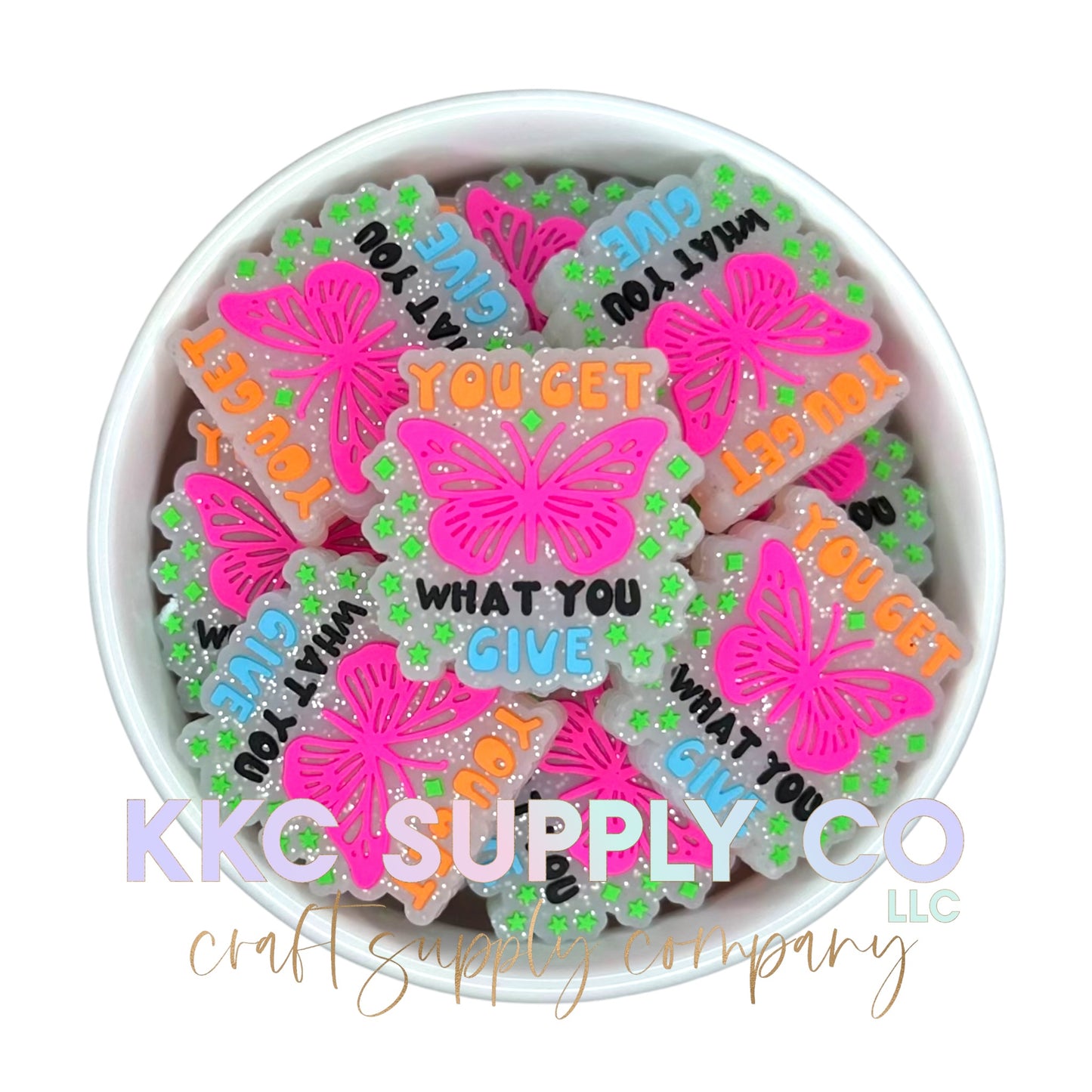 You Get What You Give Clear Glitter Silicone Focal Bead