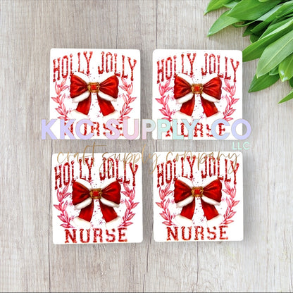 Holly Jolly Nurse Printed Square Silicone Focal Bead