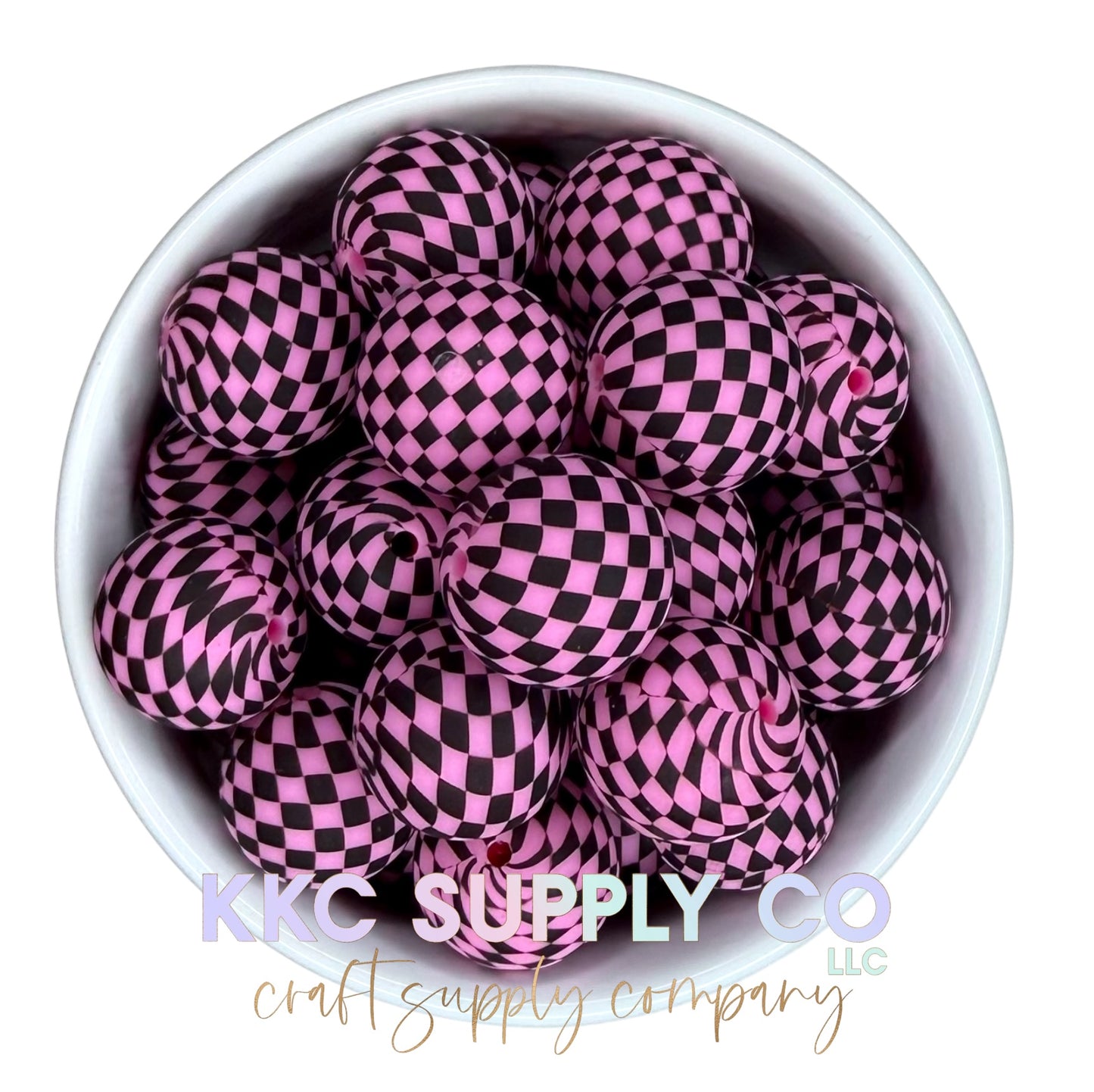 SP204-Pink Checker Printed Silicone Bead 19mm