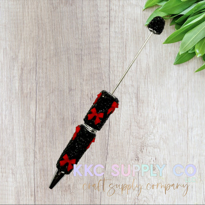 Rhinestone Beadable Pen With Bow Charms-Black