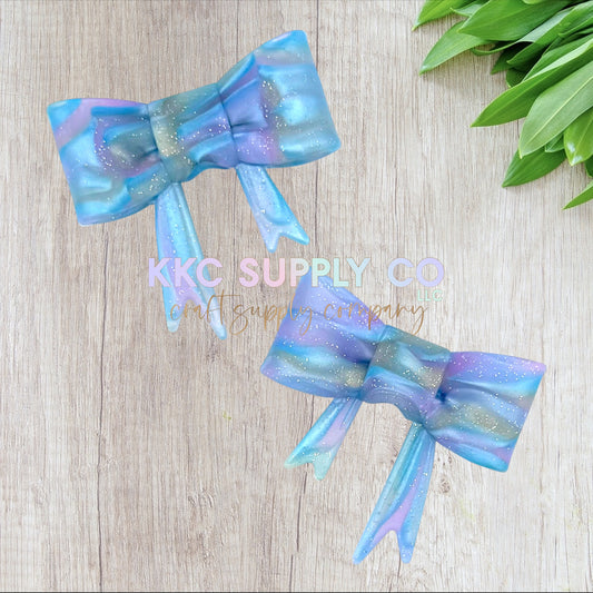 SG38-Pink, Gold and Purple Marble Glitter Large Bow Silicone Focal Bead