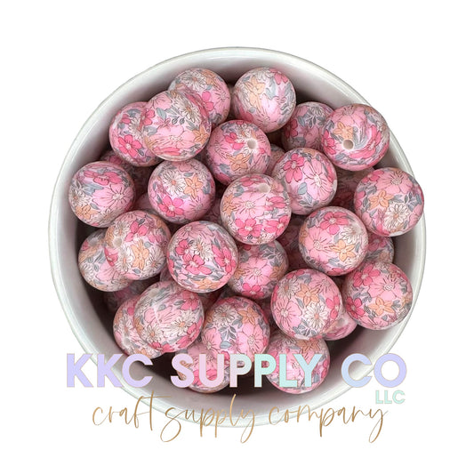 SP99-Pink Floral Silicone Bead 15mm