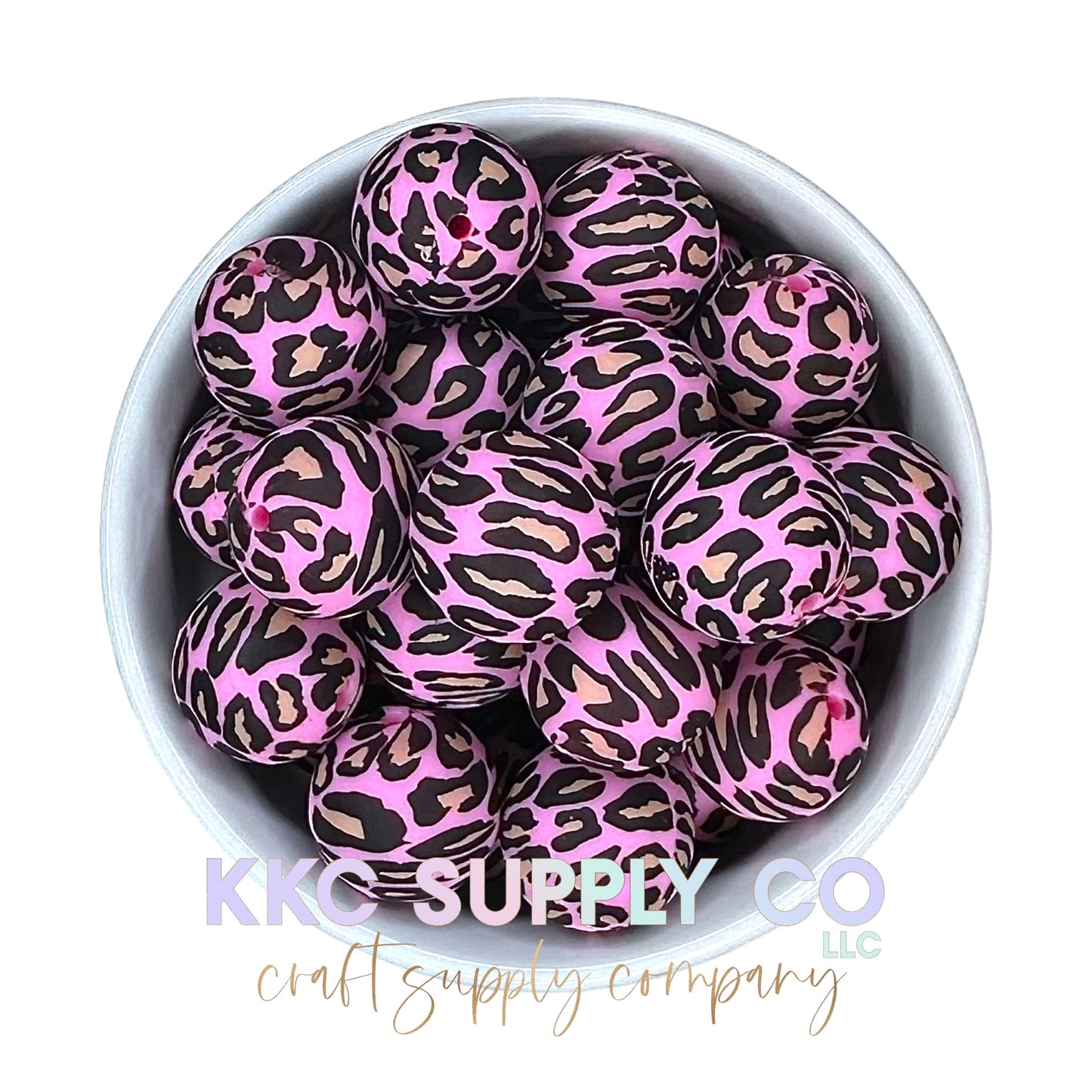 SP03-Hot Pink Leopard Print Silicone Bead 19mm